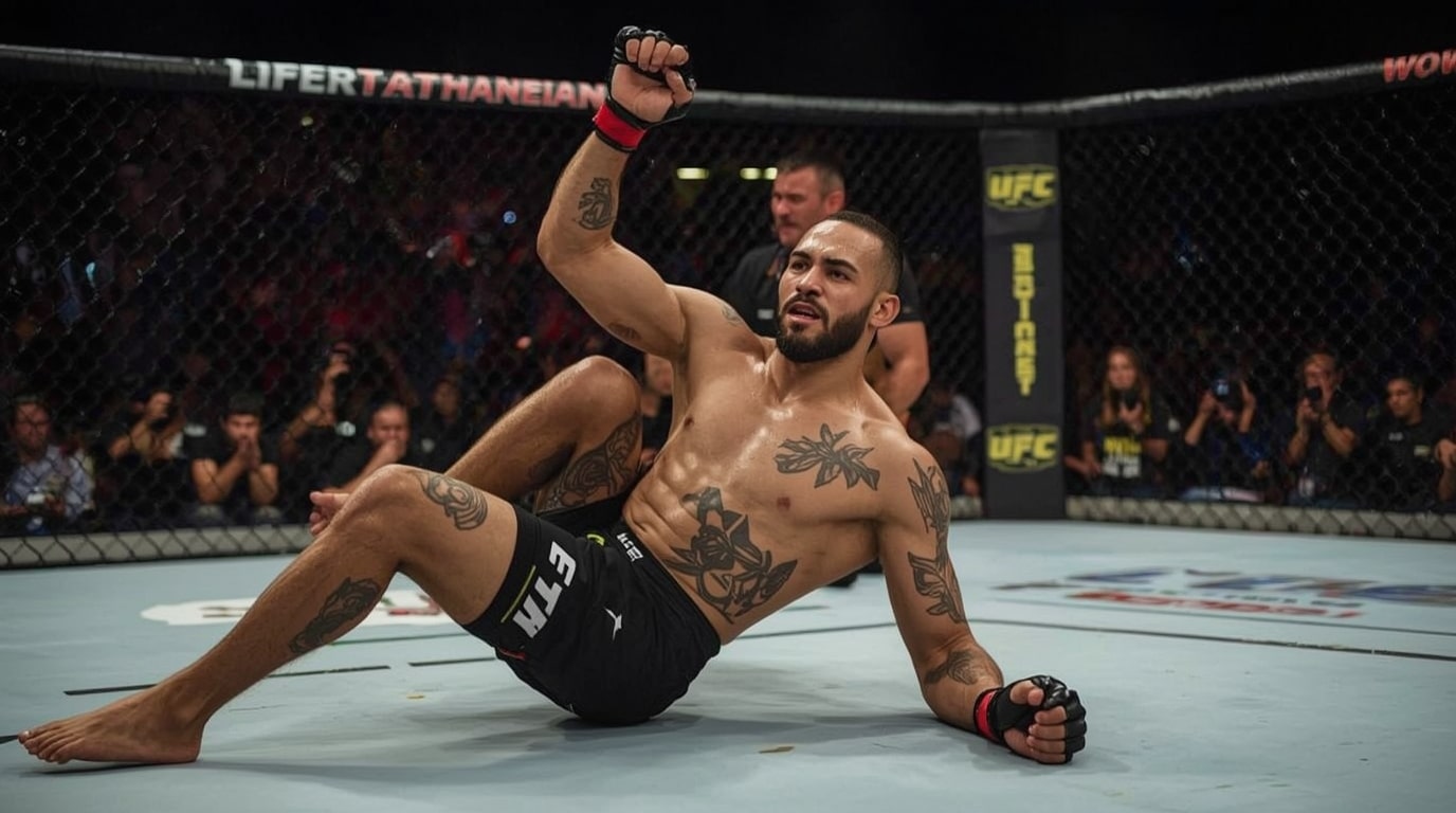 Jordan Oliver locks in a twister submission on Rafael Moreira during the main event of WOW FC 306 at T-Mobile Arena in Las Vegas, forcing the tap in just 87 seconds of the first round.