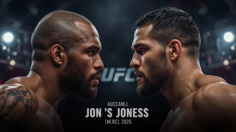 Jon Jones and Tom Aspinall facing off in promotional image for UFC 325 heavyweight championship unification bout scheduled for March 15, 2026 in London