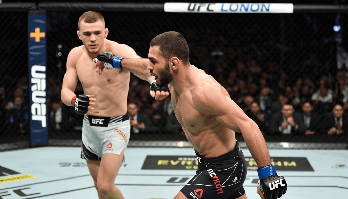 Movsar Evloev celebrates majority decision win over Lerone Murphy at UFC London 2026 The O2 Arena undefeated Russian contender calls out Volkanovski featherweight title